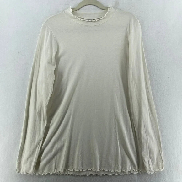 LOGO by Lori Goldstein Tops - LOGO by Lori Goldstein T-shirt Womens L White Long Sleeved Ruffle Trim Pullover